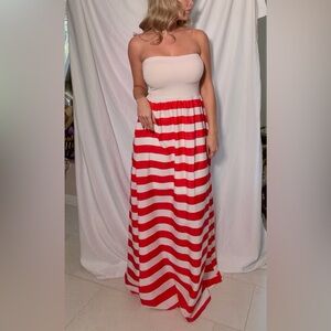 Dina Be Red and White Striped Maxi Dress